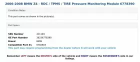 36236778390 BMW Rdc Tpms Tire Pressure Monitoring Module Z4 #3