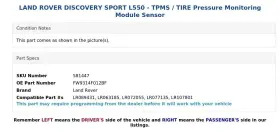 FW9314F012BF LAND ROVER Sport Tpms Tire Pressure Sensor #3