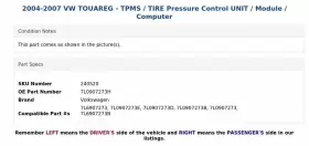 7L0907273H VOLKSWAGEN Tpms Tire Pressure Control Unit Module #3