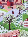 1940 S Farm Life Aerial View Americana Mod Century Barkcloth Vintage Fabric. Fixed Price $119.00.
